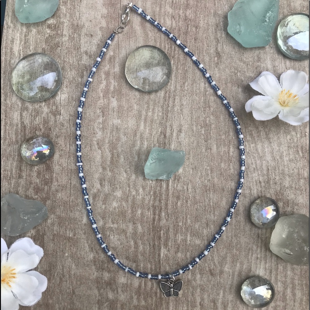 Butterfly beaded handmade necklace